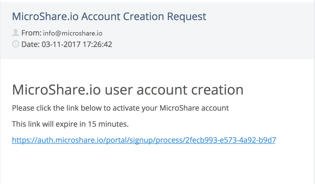 User account creation email